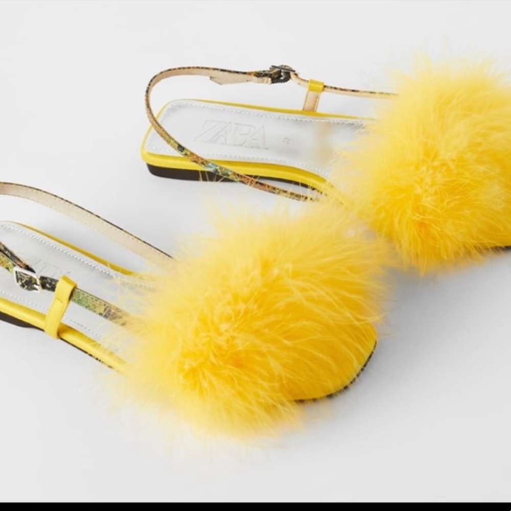Zara Blue Collection Yellow Feather Sandals Size 9 - Picture 7 of 12